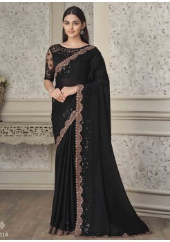 Black Satin Georgette Saree